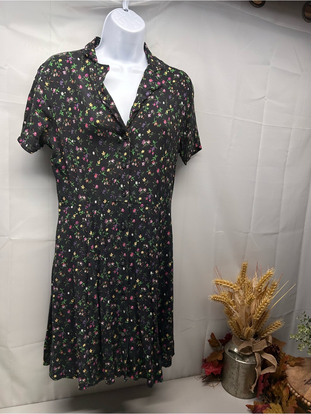 GAP Black Mini Dress with Pink & Green Floral Print